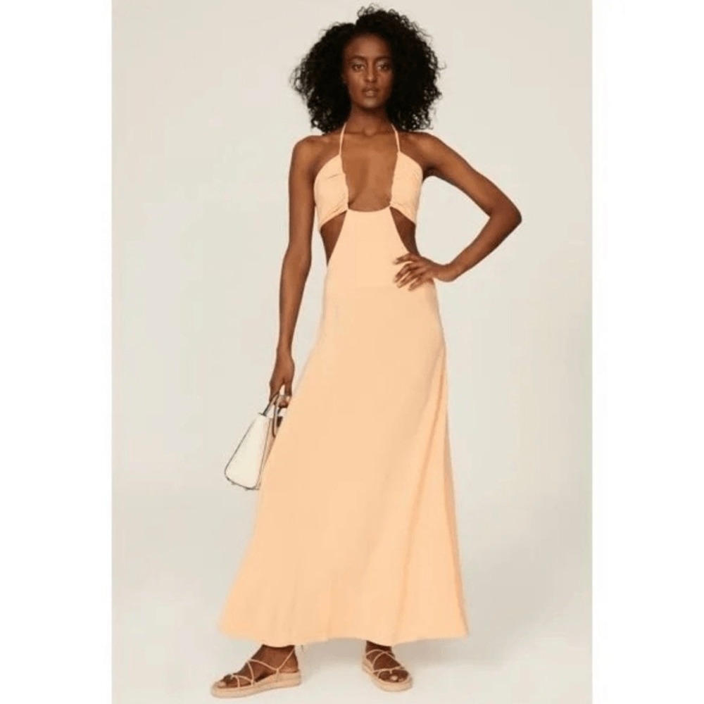 ROSETTA GETTY Ruched Cutout Maxi Dress Women 10 Peach Orange Gown Party Cocktail - Picture 3 of 16